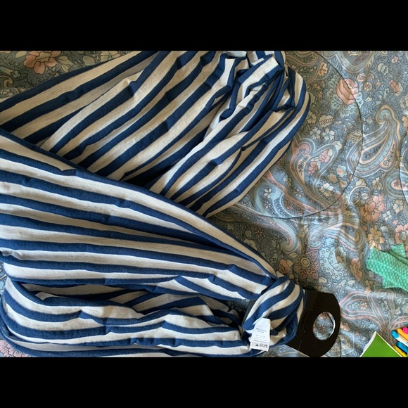 Blue striped wrap around scarf
